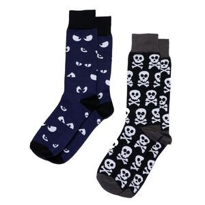 Men's Halloween Socks Spooky Eyes & Skull and Crossbone Glow in the Dark 2 Pairs